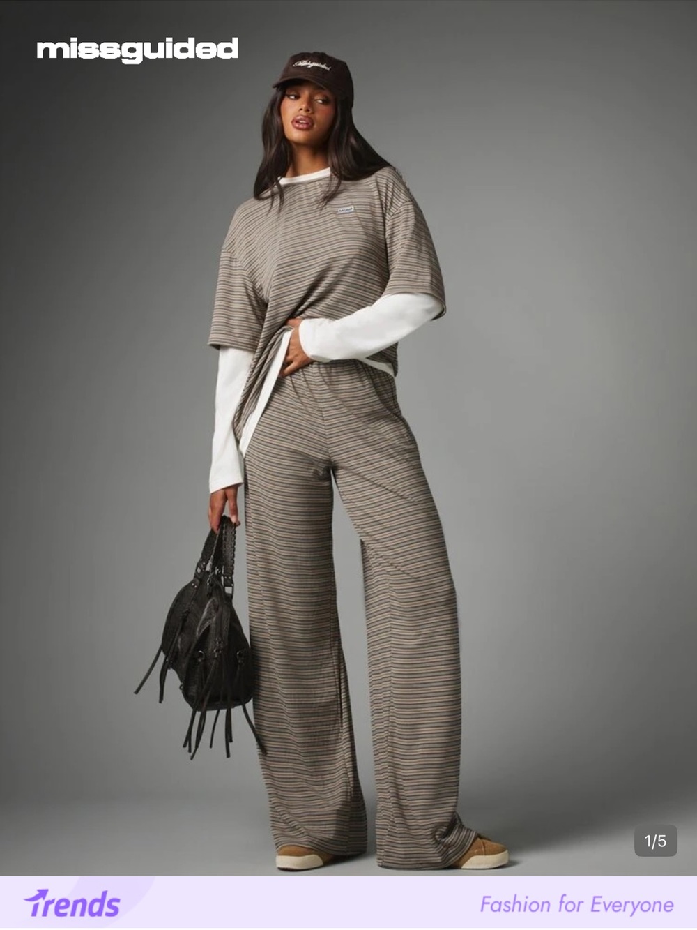 NWT Missguided Taupe Striped Wide-Leg Knit Pants and Top Set